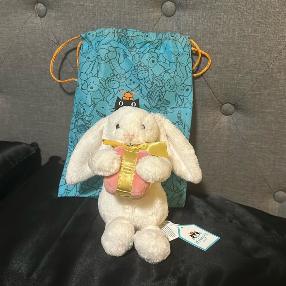 SMALL White Bashful Bunny with Present
